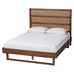 Baxton Studio Donnica Mid-Century Walnut Brown Finished Wood King Size Platform Bed with Woven Rattan